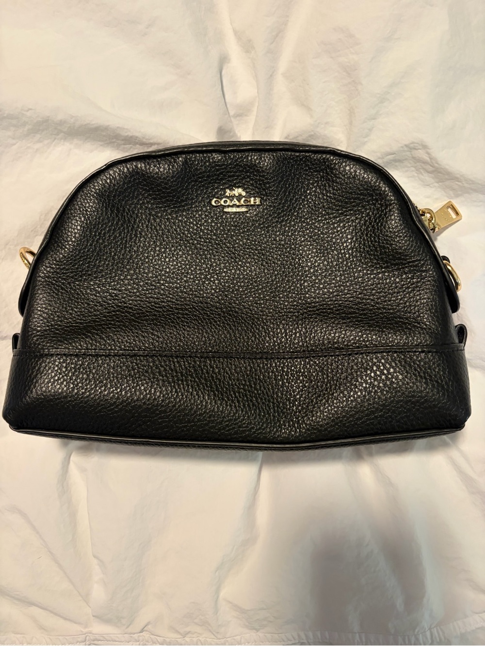 COACH F76673 Black Pebble Leather Zip Top Dome Clutch Purse - No Strap